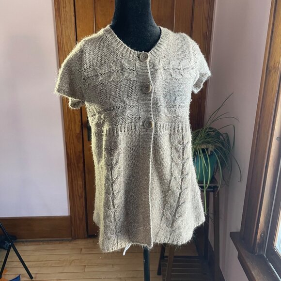 Y2K Style Babydoll Cable Knit Button Cardigan Cozy Y2K Sweater Small Feminine Ar - Picture 3 of 10